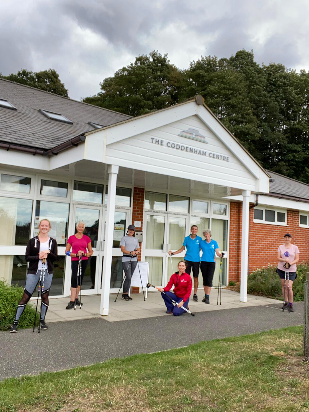 TCC Entrance with Nordic Walkers