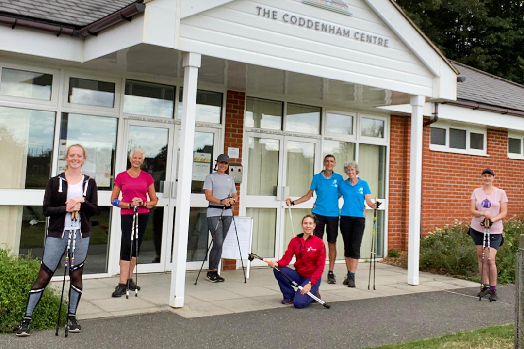 TCC Entrance with Nordic Walkers