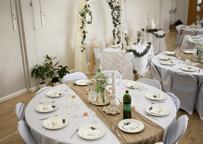 Wedding reception tables laid out beautifully at The Coddenham Centre Near Ipswich Suffolk